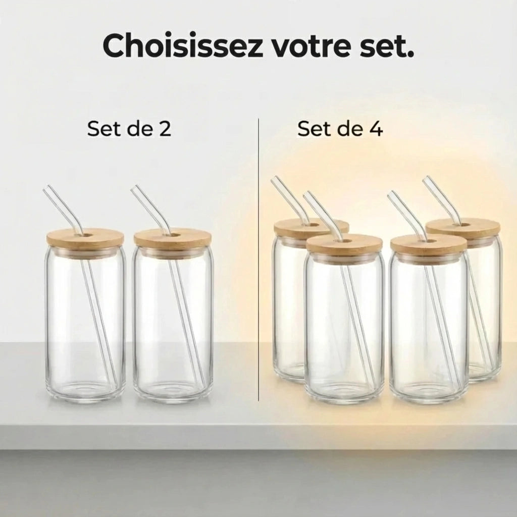High-end glass and bamboo tumblers set