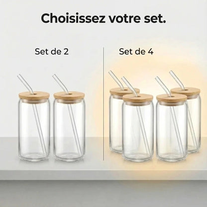 High-end glass and bamboo tumblers set