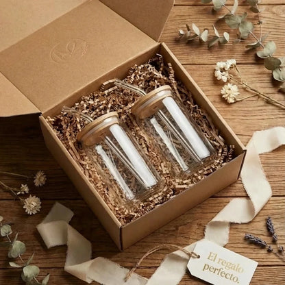 High-end glass and bamboo tumblers set