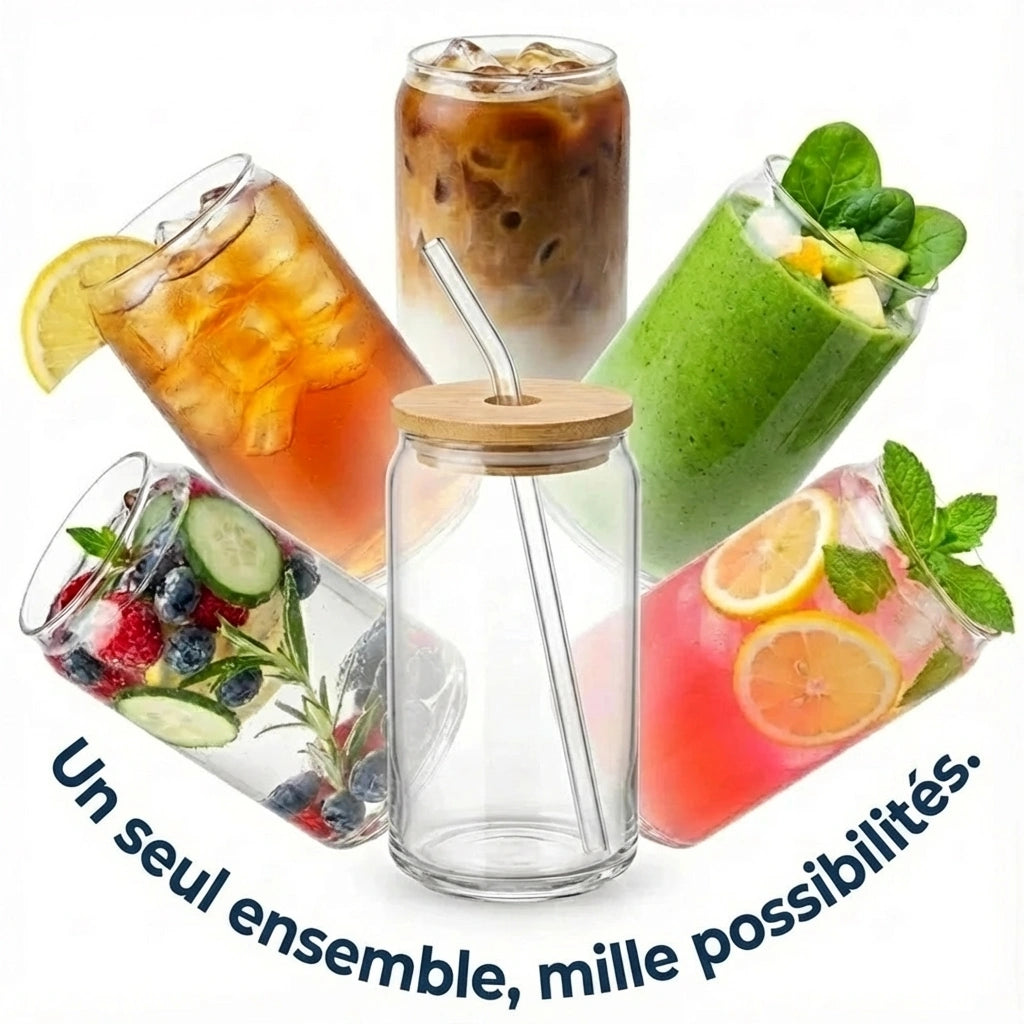 High-end glass and bamboo tumblers set