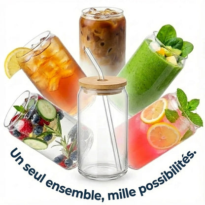High-end glass and bamboo tumblers set