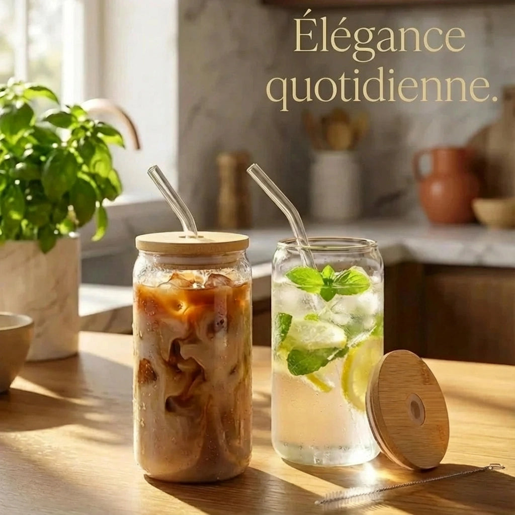 High-end glass and bamboo tumblers set