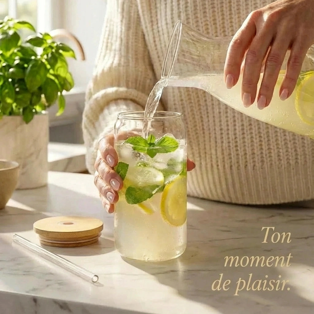 High-end glass and bamboo tumblers set